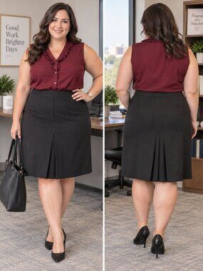 Simonton Says by George Simonton Black Pleated Midi Skirt Plus Size 2X